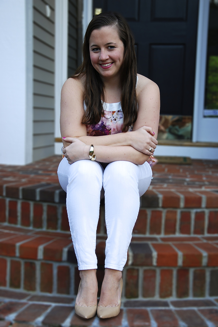 Floral Peplum - On Stairs