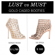 Polyvore Collage - Lust vs Must - Gold Caged Booties