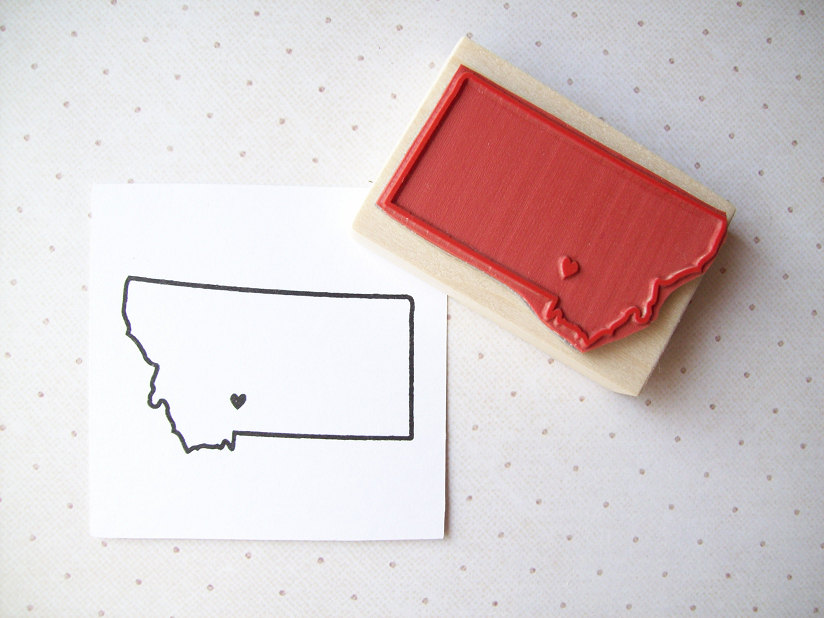 State Pride - Custom US State Rubber Stamp with Heart Over Your City