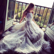 Christian Siriano Instagram - Beautiful Feathered raffia ball skirt from our SS14 collection