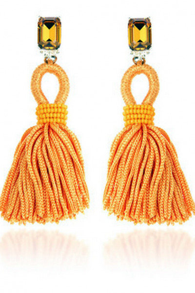 Oscar De La Renta Short Silk Loop Tassel Earrings in Tangerine