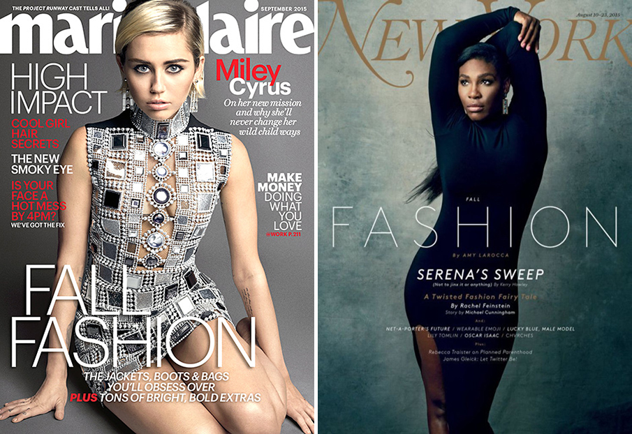 September 2015 Magazine Covers - Miley Cyrus on Marie Claire Cover and Serena Williams on New York Magazine Cover