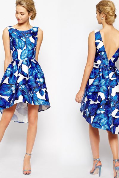 Asos Chi Chi London High Low Full Prom Dress In Large Blue Floral