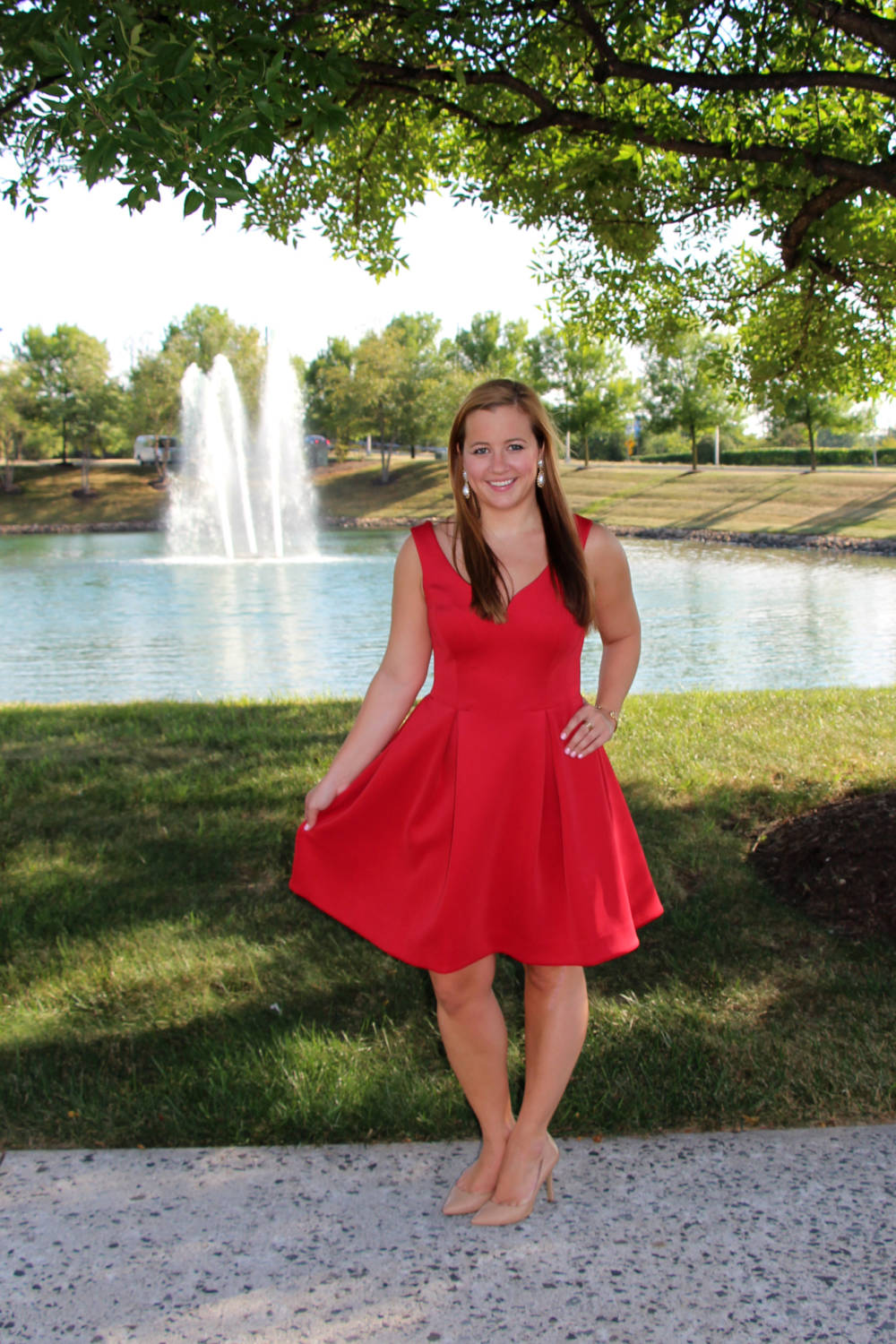 open lace back dress Anna red petal-sleeve cut-out bow mini dress