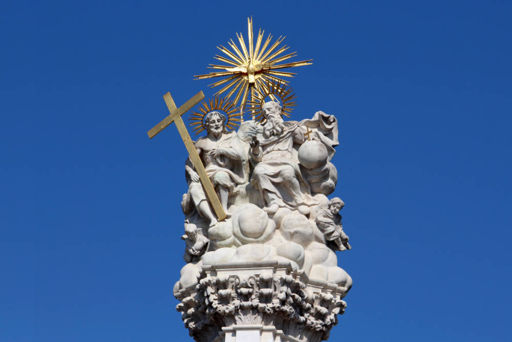Top of the Holy Trinity column in front of Matthias Church in Budapest, Hungary