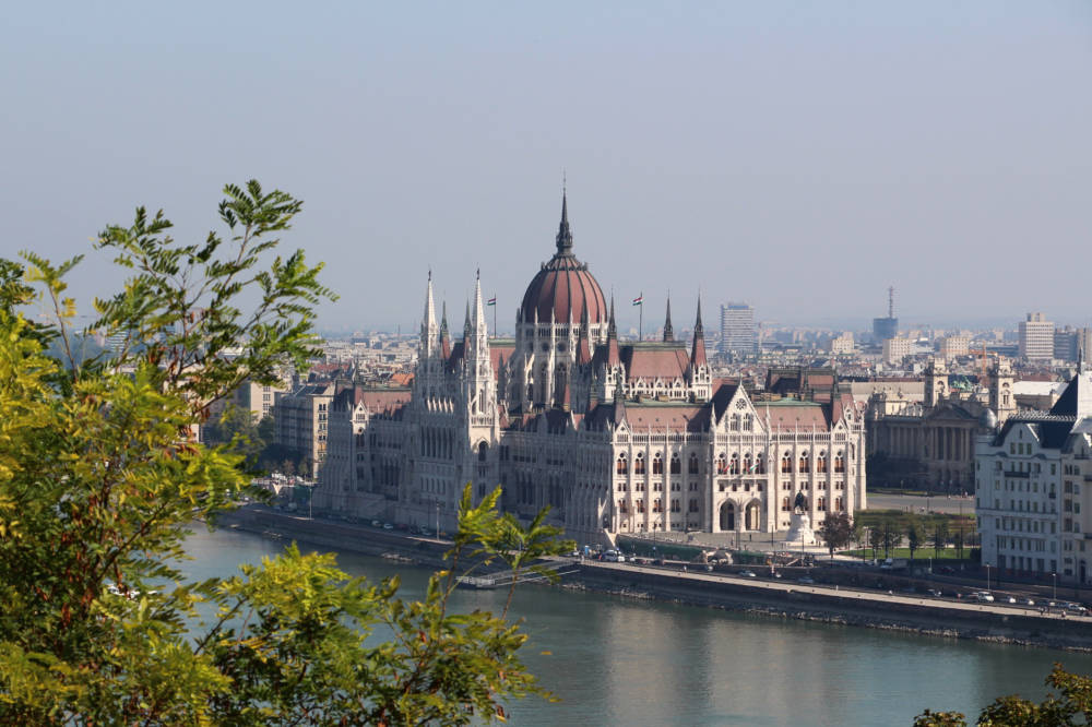 View of the Hungarian Parliament Building from the Top of the Budapest Castle Hill Funicular