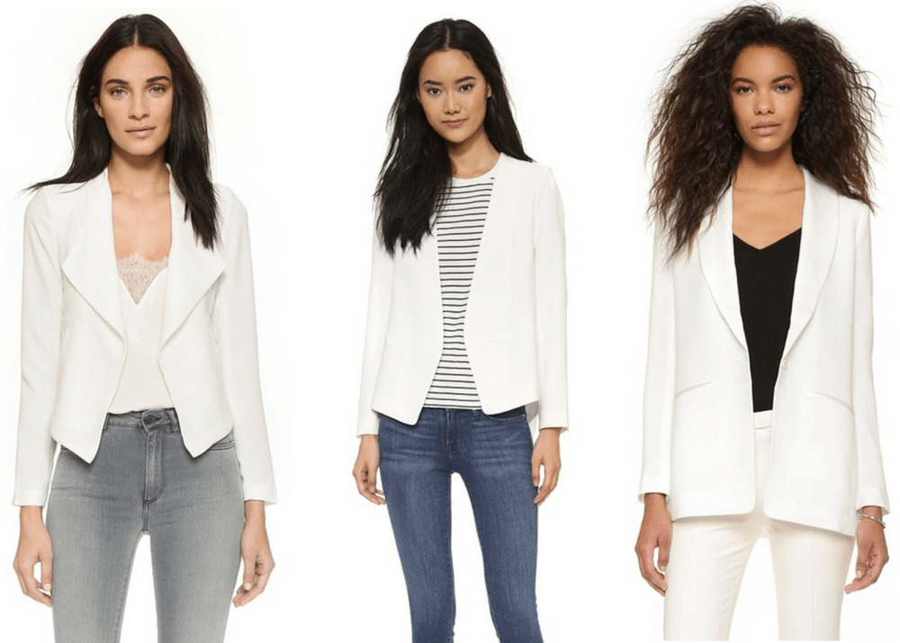 Shopbop Friends and Family Sale White Blazers cupcakes and cashmere Bixby Jacket $125.00 | Club Monaco Ursula Blazer $140| Elizabeth and James Morin Blazer $495.00
