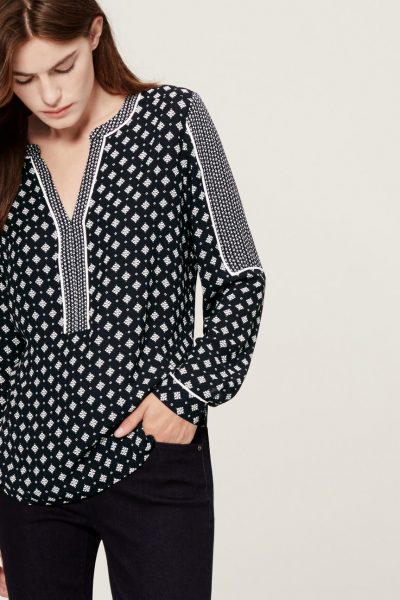 LOFT Mosaic Paneled Split Neck Blouse