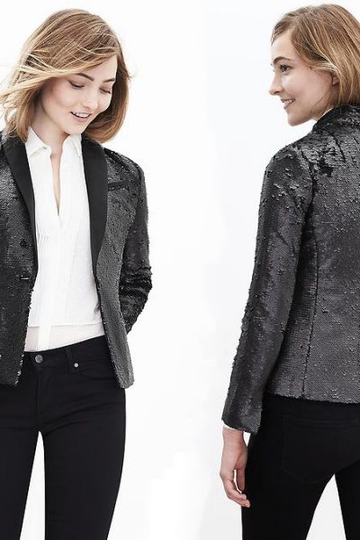 Sequin Blazer -Banana Republic BR Monogram Black Sequin Blazer