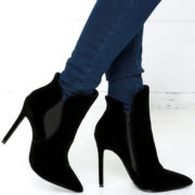 Lulus Very Superstitious Black Velvet Pointed Toe Booties in Black Suede