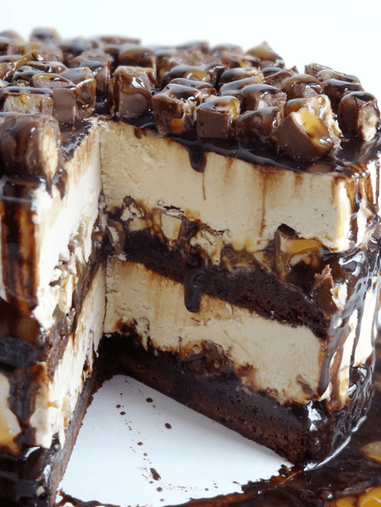 Pinterest Dessert Inspiration - Snickers Peanut Butter Brownie Ice Cream Cake