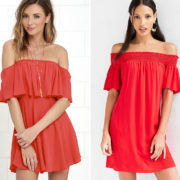 Off the Shoulder Red Dresses - | Lulu's Young and In Love Coral Red Off-the-Shoulder Dress and Kimchi Blue Smocked Off-The-Shoulder Frock Dress
