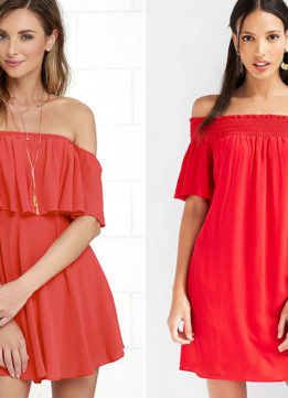 Off the Shoulder Red Dresses - | Lulu's Young and In Love Coral Red Off-the-Shoulder Dress and Kimchi Blue Smocked Off-The-Shoulder Frock Dress