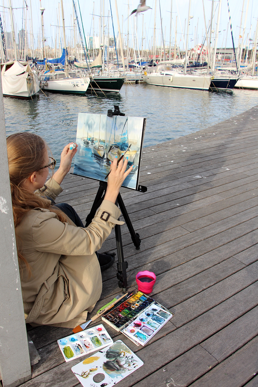 Painting on the Barcelona Harbor