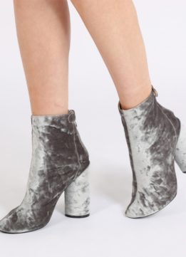 Lia Round Heel Ankle Boots in Grey Velvet