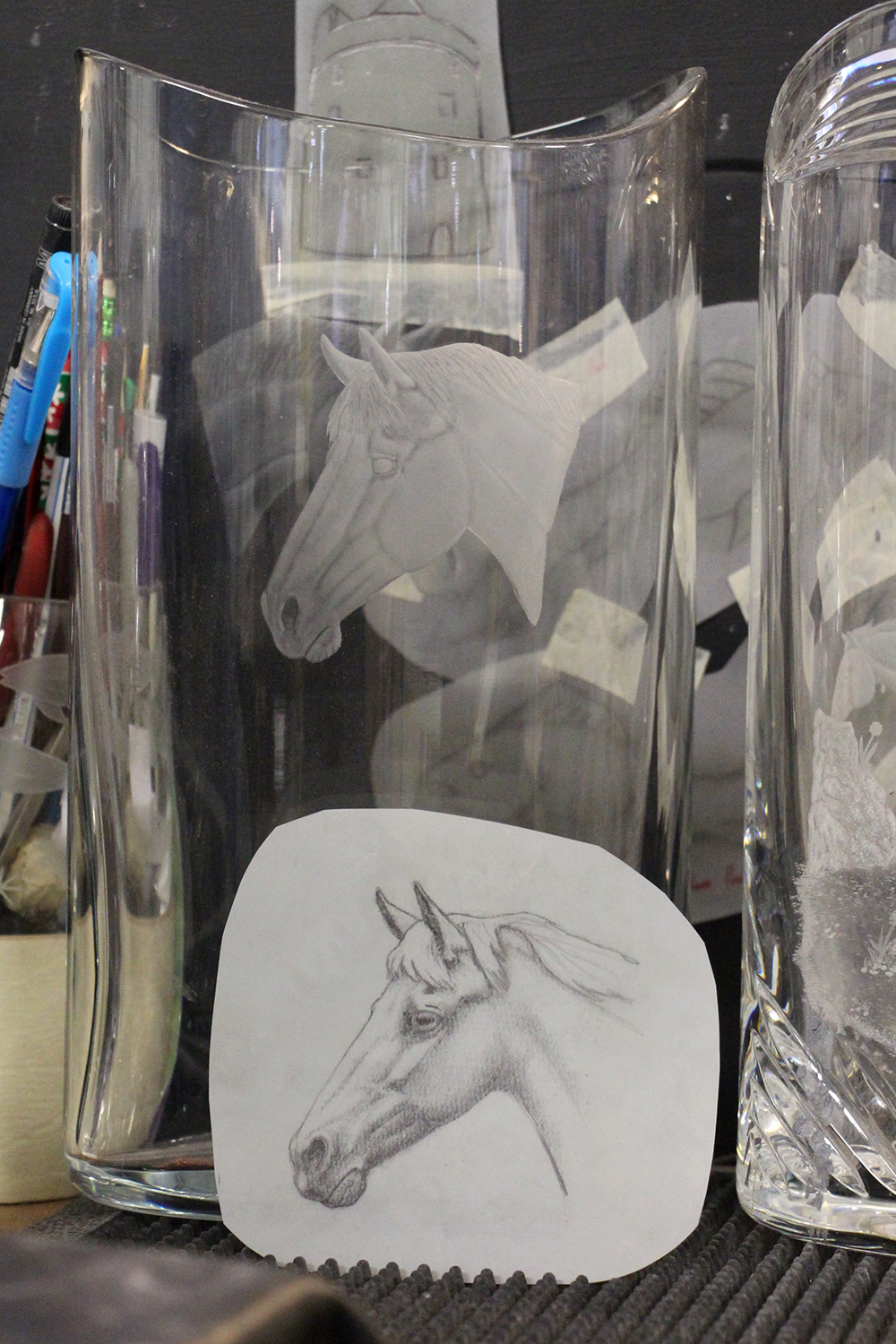 Horse Etching at House of Waterford Crystal