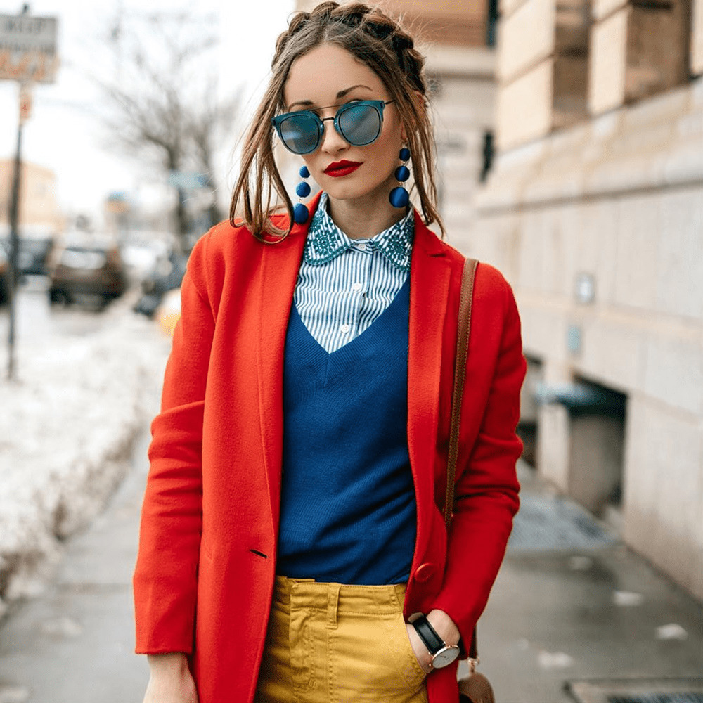 Kyleigh of C'est le Style Wearing Triple Ball Earrings