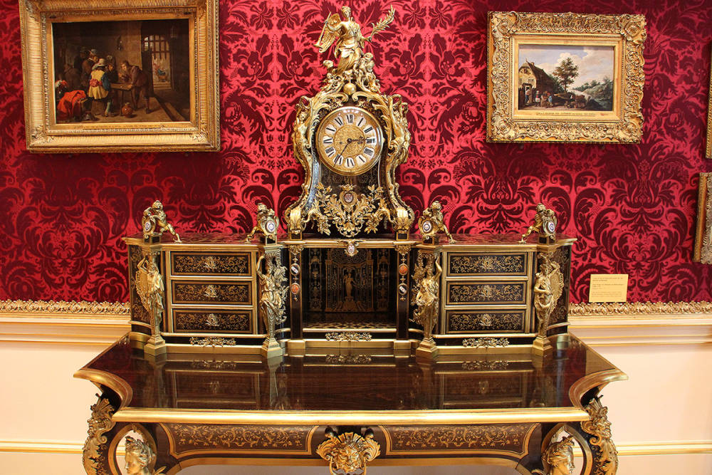 Gold Clock in the Grand Gallery at the Wallace Collection in London