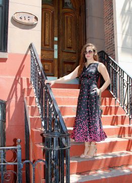 Pink Polka Dot Dress - eShakti Polka Dot Print Dupioni Midi Dress