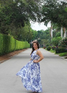 Style Blogger Twirling in the Eliza J Chiffon Maxi Dress in Cobalt
