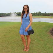 BB Dakota Renley Lace Fit and Flare Dress in French Blue on the Golf Course