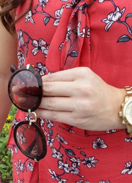 Floral Romper and Michael Kors Runway Oversized Gold-Tone Stainless Steel Watch