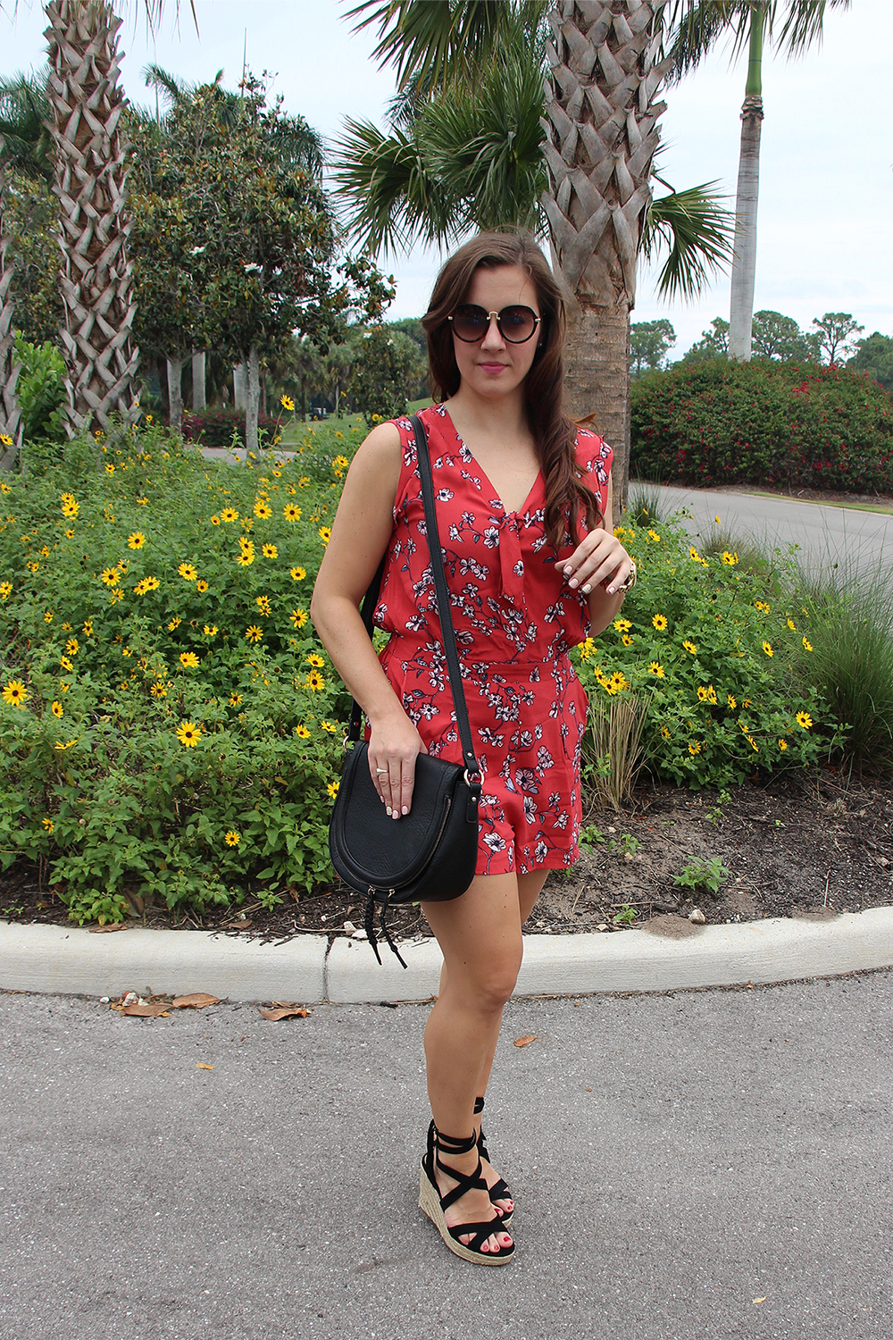 cupcakes and cashmere Fitz Cherry Blossoms Romper in Cranberry