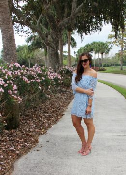 Baby Blue Off the Shoulder Dress by BB Dakota Halden Lace Dress in Cyanide