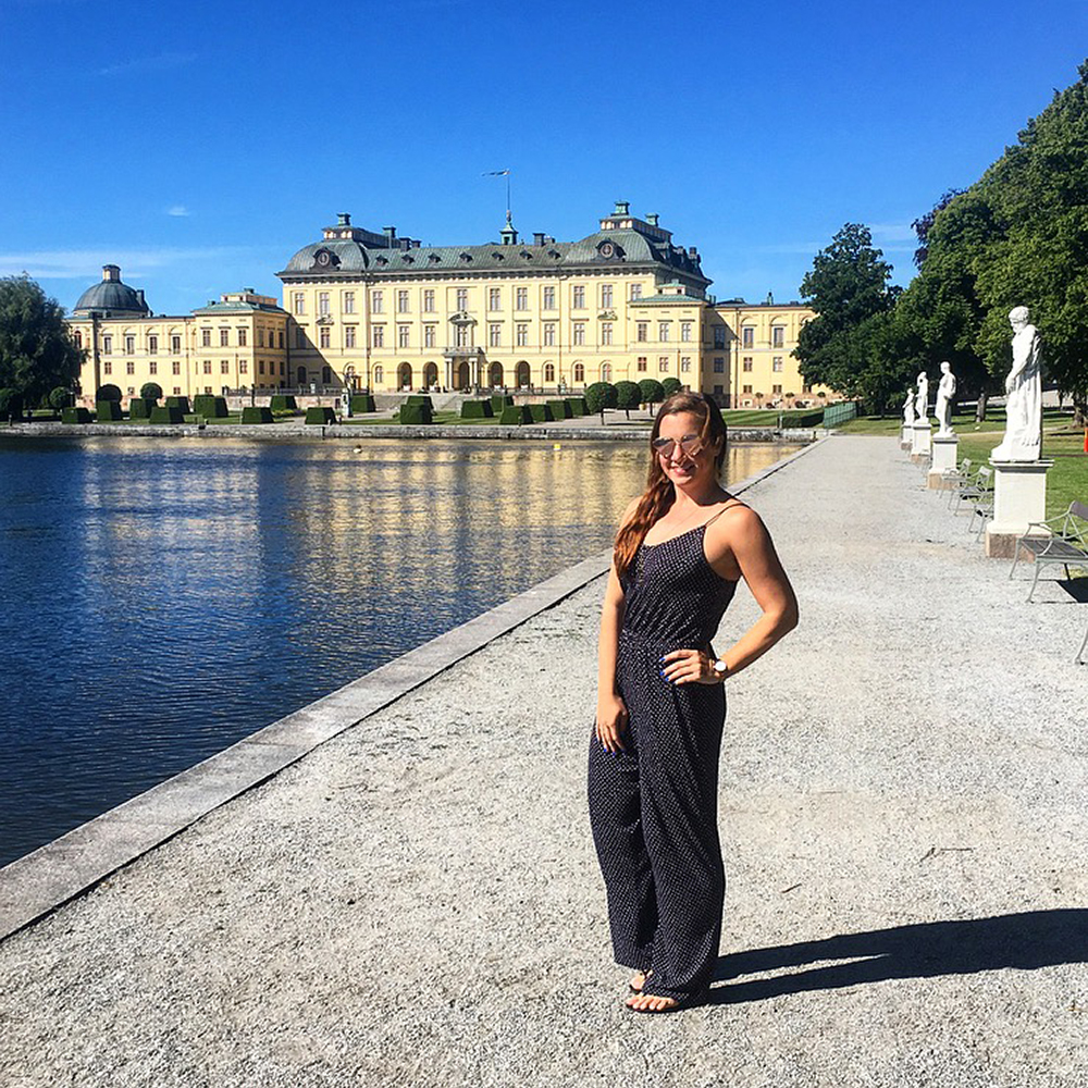In an H and M Jumpsuit at Drottningholm Palace in Stockholm