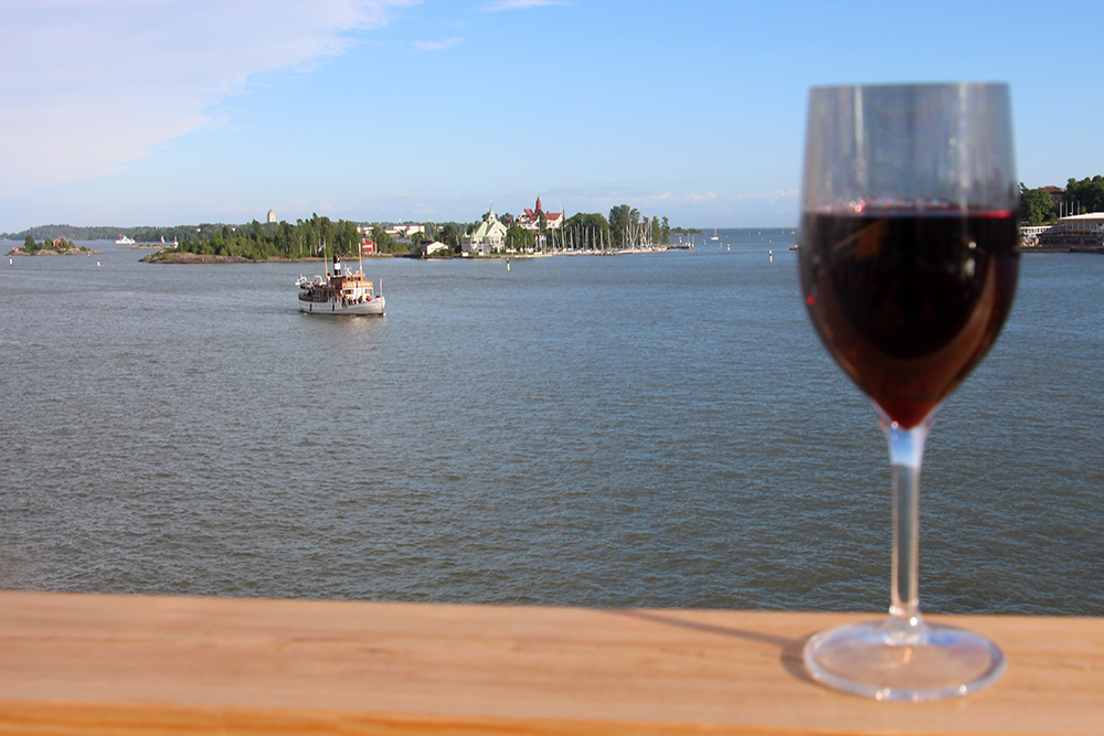 Red Wine at Allas Sea Pool Rooftop in Helsinki