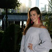 WAYF Brayden Off Shoulder Dress in Navy Gingham with Vanessa Mooney The Astrid Knotted Tassel Earrings