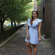 WAYF Manning Ruffle Dress in Blue Stripe