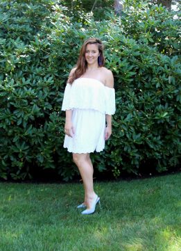 Elan Off the Shoulder Cover-Up Dress in White with x