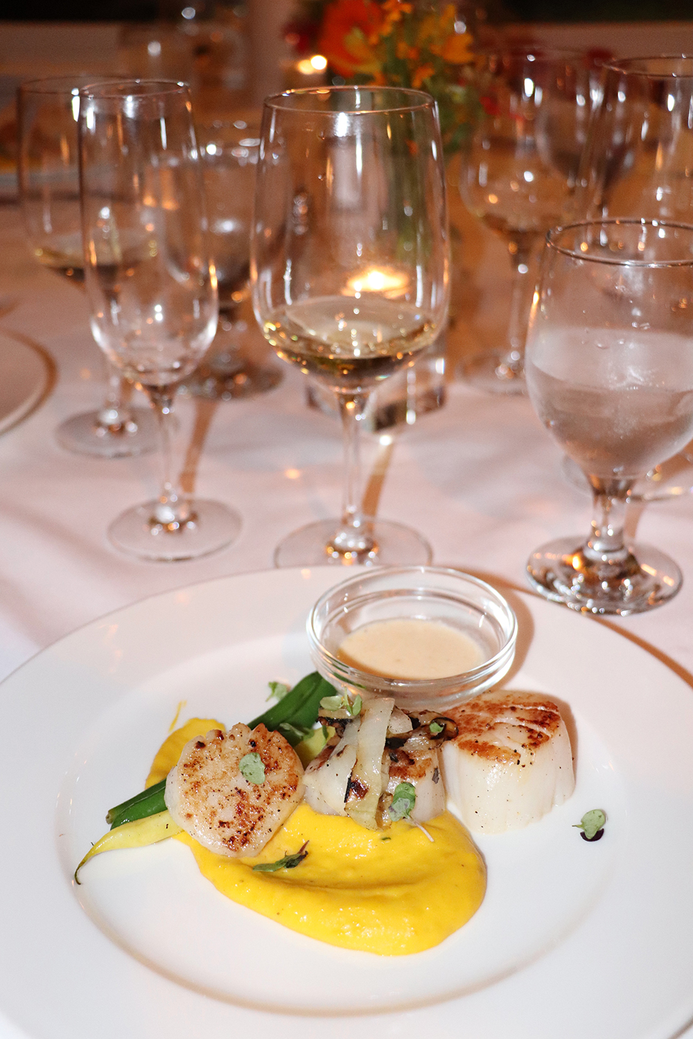 Dinner at The Inn at Pleasant Lake Pan Seared Canadian Scallops