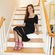 Dramatic Little Black Dress from eShakti with Steve Madden Tito Sandals in Fuchsia Nubuck