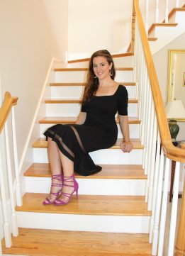 Dramatic Little Black Dress from eShakti with Steve Madden Tito Sandals in Fuchsia Nubuck
