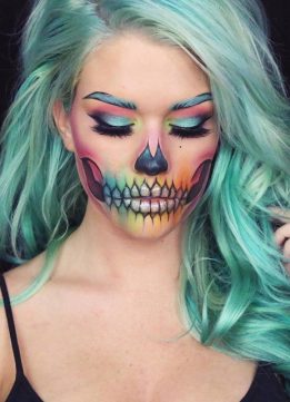 Halloween Makeup - Teal and Neon Skull | Unknown Creator 