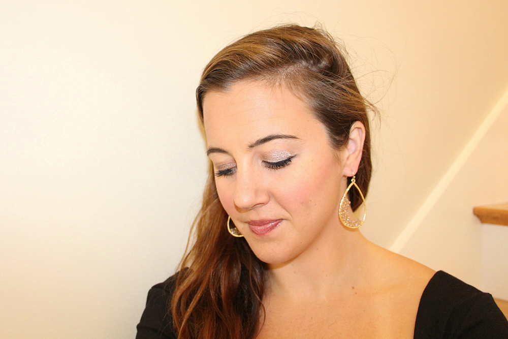 Panacea Crystal Embellished Teardrop Earrings in Smokey Grey and Gold