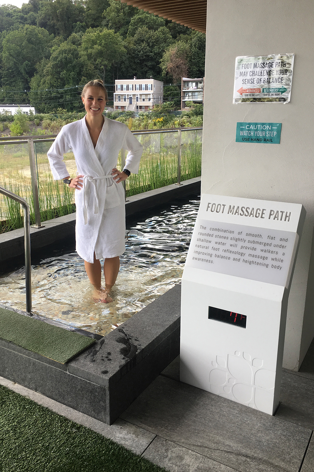 Sam at the Foot Massage Path at Sojo Spa Club