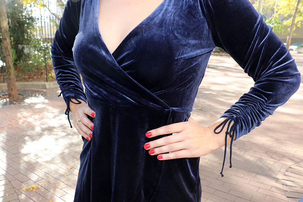 Blue Velvet Romper from Urban Outfitters | Sparkles and Shoes