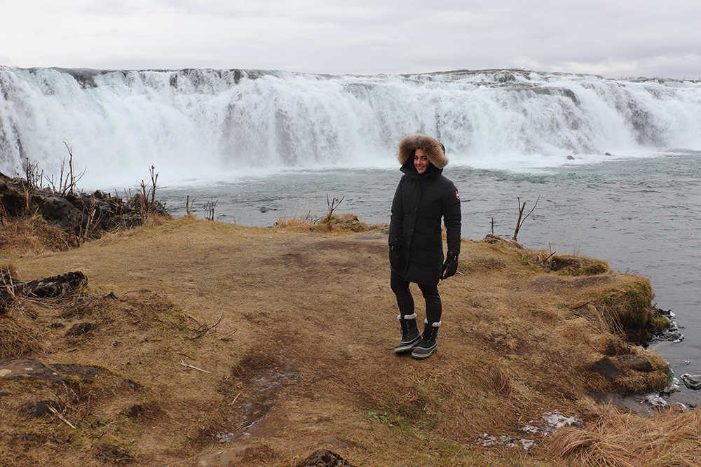 Iceland Waterfalls - Kelly at Faxi Waterfall