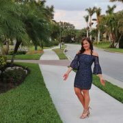 BB Dakota Off Shoulder Two-Tone Lace Dress in Blue