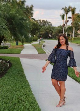 BB Dakota Off Shoulder Two-Tone Lace Dress in Blue