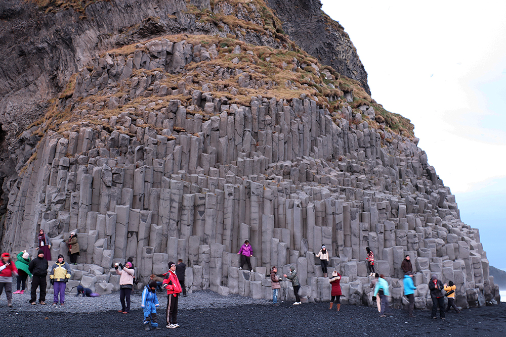 Basalt Stacks at Reynisfjara Black Sand Beach in Vik Iceland