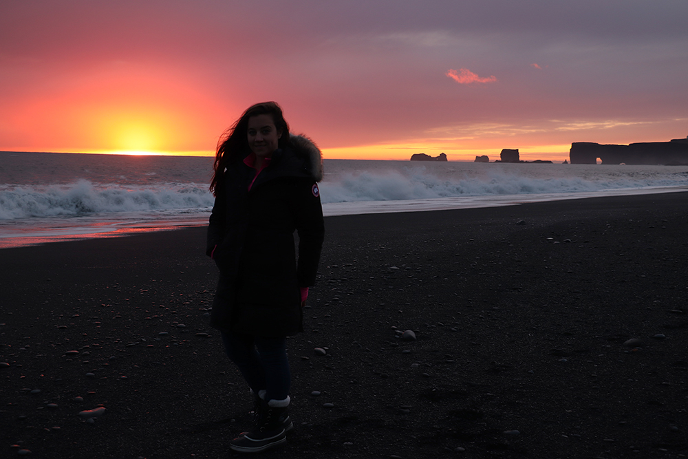 Kelly at Reynisfjara Black Sand Beach in Vik Iceland