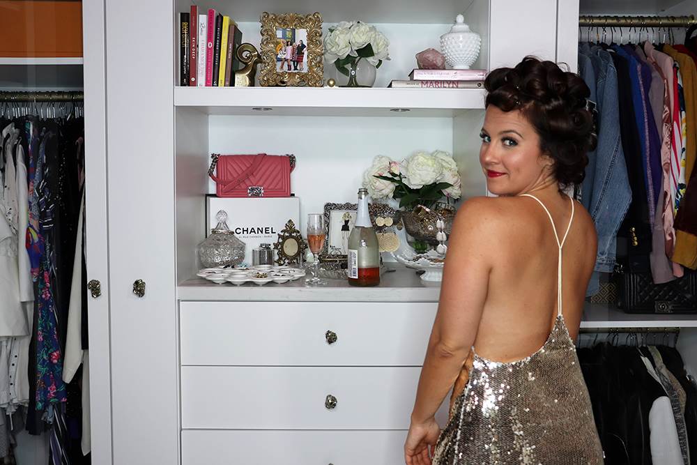 Gold Sequin Mini Dress and Red Lips for NYE