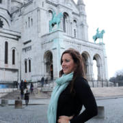 Teal Scarf on Fashion Blogger at Sacre Coeur Montmartre Paris