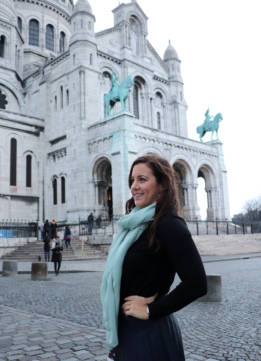 Teal Scarf on Fashion Blogger at Sacre Coeur Montmartre Paris