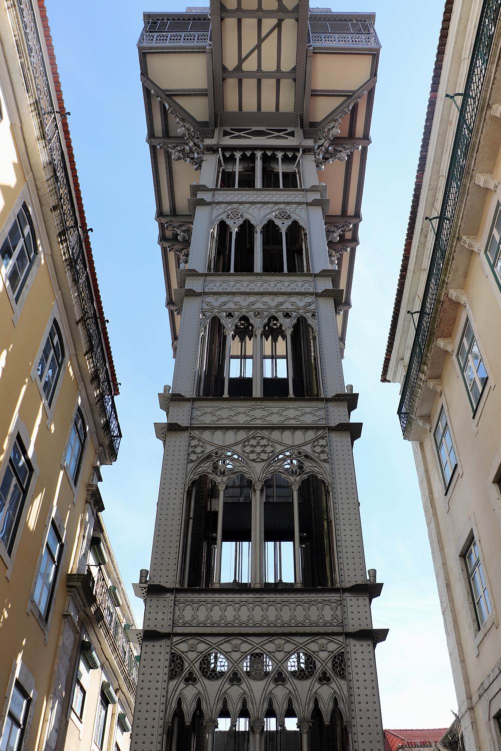 The Neo-Gothic iron structure of the Santa Justa Lift in Lisbon