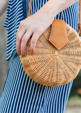 J. McLaughlin Natural Victoria Circular Wicker Bag